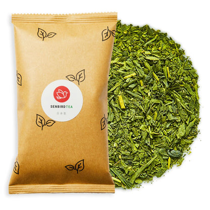 sencha_hime_classic_sencha_with_matcha_green_tea_loose_leaf_tea_pile_with_refill_pouch