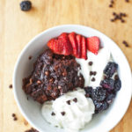 Macro-friendly Double Chocolate Flapjacked Protein muffin yogurt bowl