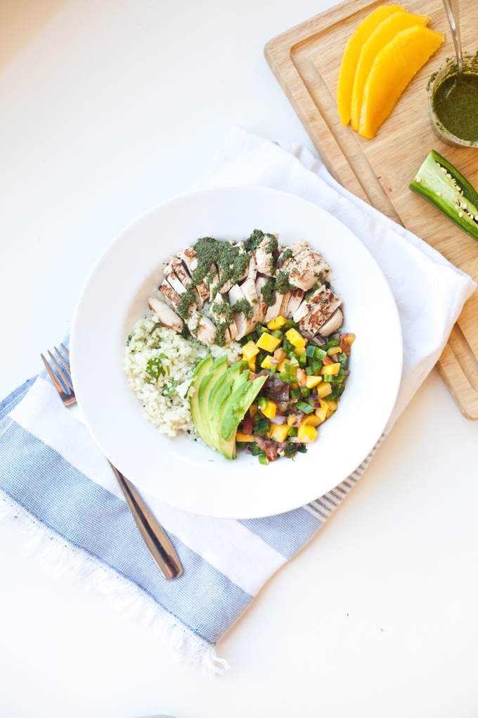Lightened Up Chimichurri on cauliflower rice bowl lillieeatsandtells.com