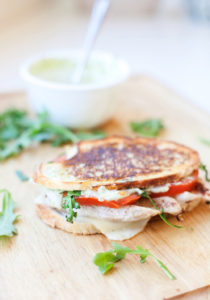 A chicken pesto panini