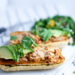 Maple Roasted Stuffed Delicata Squash with leftover chicken chili www.lillieeatsandtells.com
