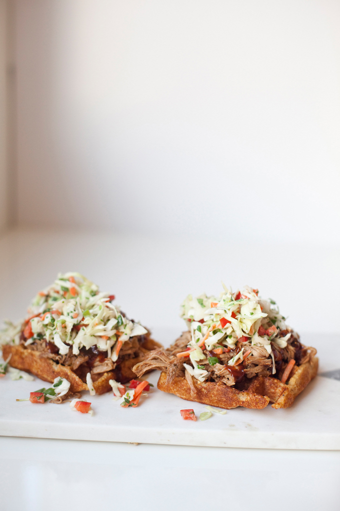 BBQ Pulled Pork and Lighter Cornbread Waffles www.lillieeatsandtells.com