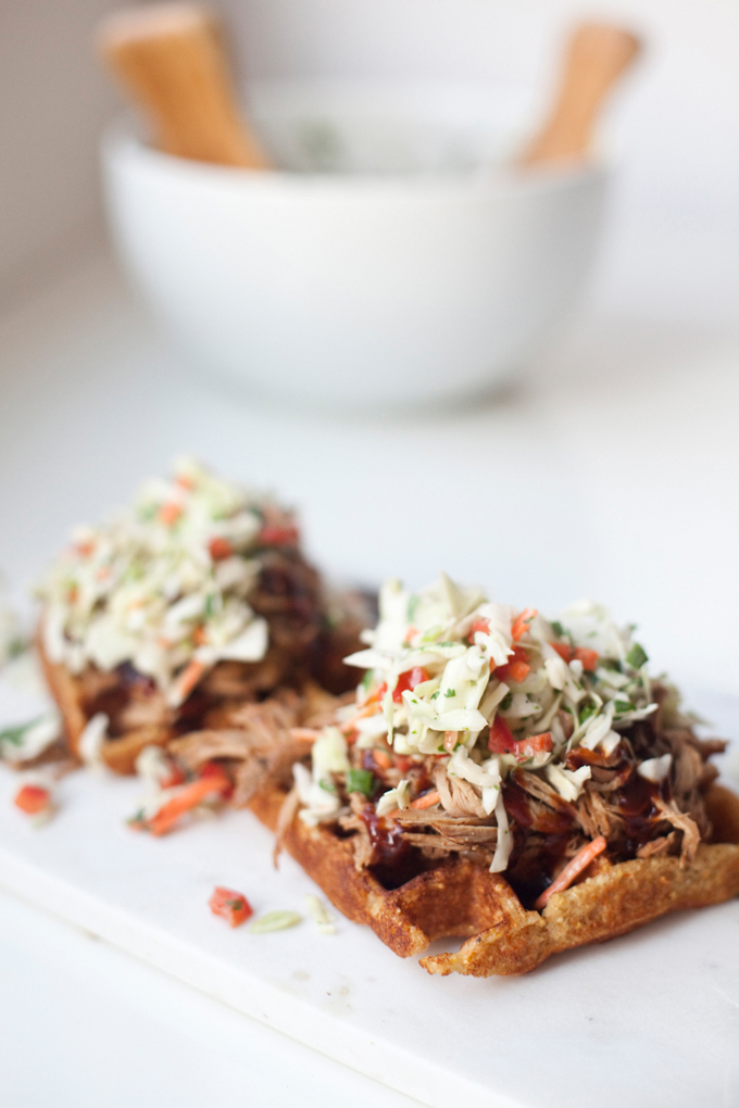 BBQ Pulled Pork and Lighter Cornbread Waffles www.lillieeatsandtells.com