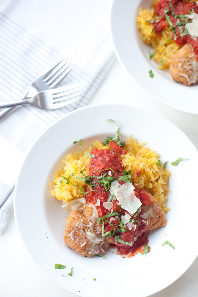 Super quick chicken parmesan on spaghetti squash www.lillieeatsandtells.com