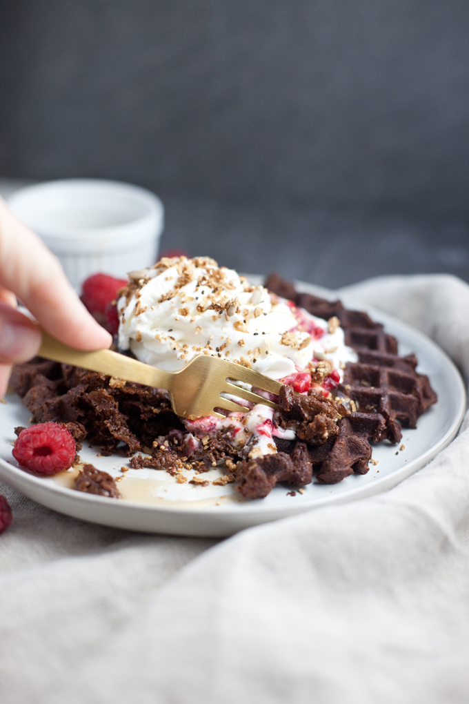 Dark Chocolate Protein waffles with berries www.lillieeatsandtells.com