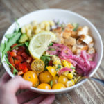 Arugula Pasta Summer Salad with Panko Crusted Chicken www.lillieeatsandtells.com #healthy #skinny #macrofriendly #summersalad #pastasalad #arugulasalad