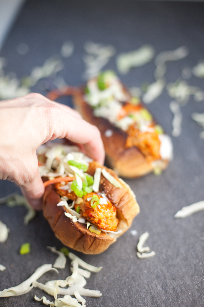 Skinny Buffalo Turkey Meatball Subs #macrofriendly #skinny #lowfat #buffalo www.lillieeatsandtells.com