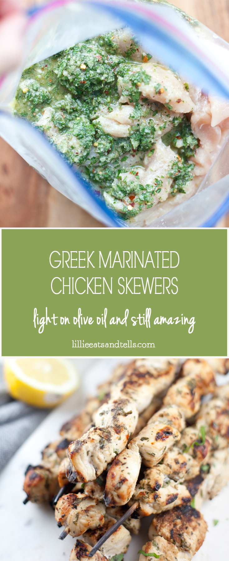 Light on oil but so full of flavor! Greek marinated chicken skewers. #macrofriendly #skinny #healthy #mediterranean @lillieeatsandtells.com