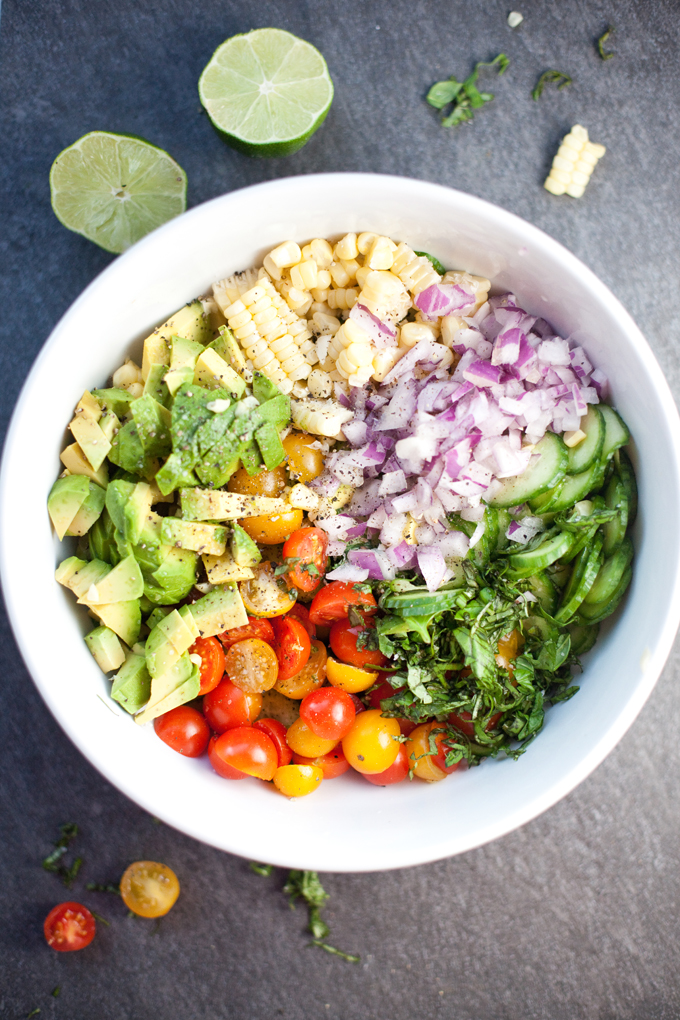 Perfect for a barbecue! One of my favorite non-leafy side salads. Cucumber Corn Summer Salad #macrofriendly #healthy #cookinglight www.lillieeatsandtells.com