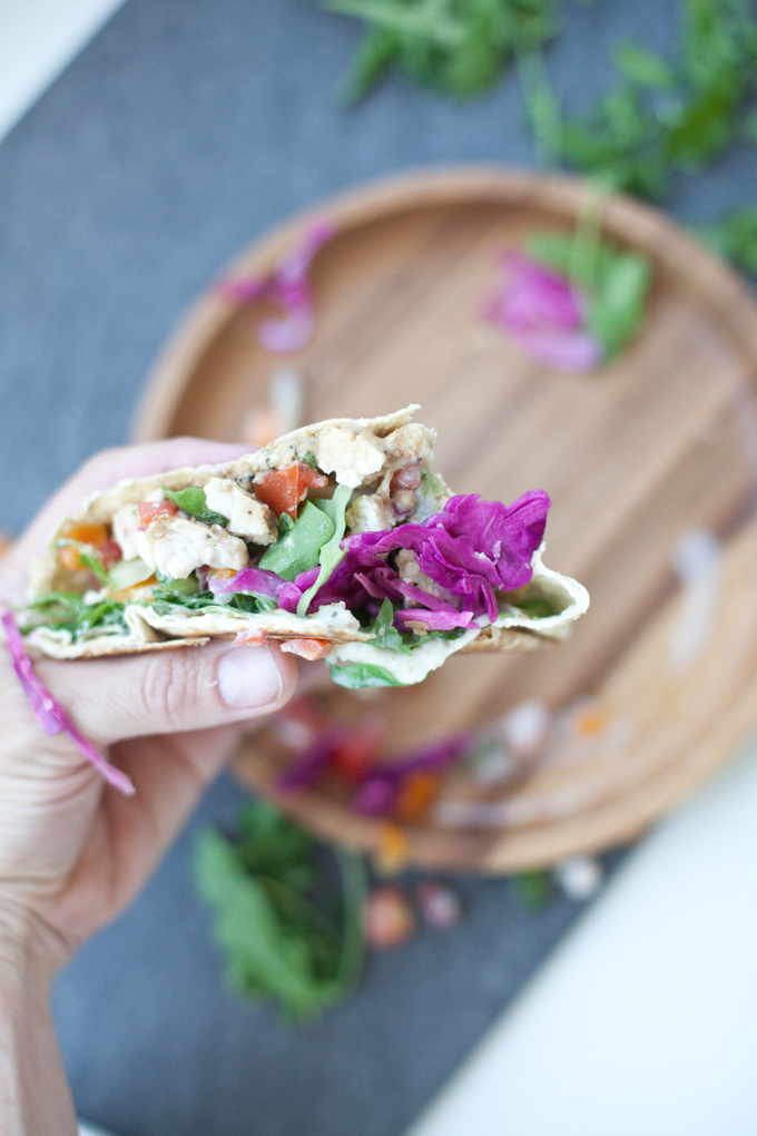 Greek Crunch Wrap www.lillieeatsandtells.com #macrofriendly #lowcarb #macrofriendlyrecipes #healthychickenrecipes