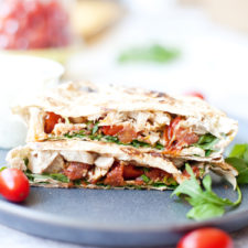 Blistered Tomato Basil Rotisserie Chicken Crunch Wrap www.lillieeatsandtells.com #macrofriendly #macrofriendlyrecipes #cookinglight #healthyrecipes