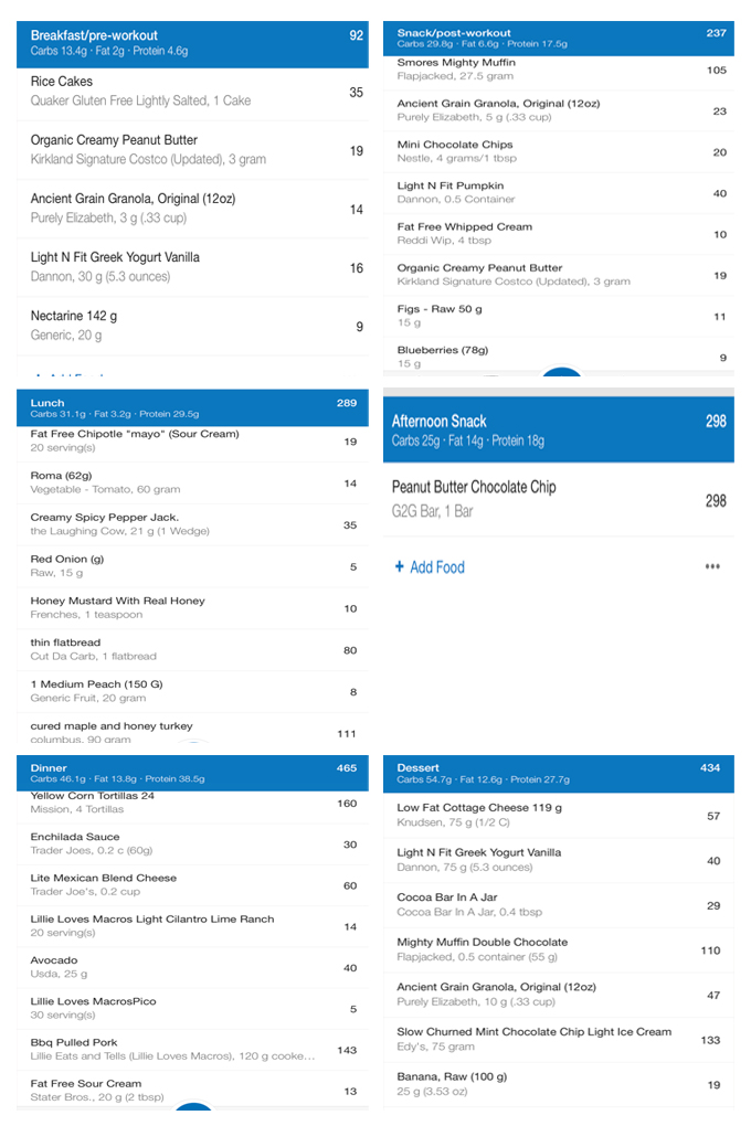 My fitness pal food diaries for a day of eating