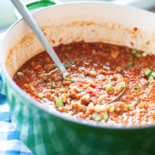Pot of chili with ladle
