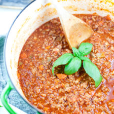 Pot of homemade healthy turkey bolognese