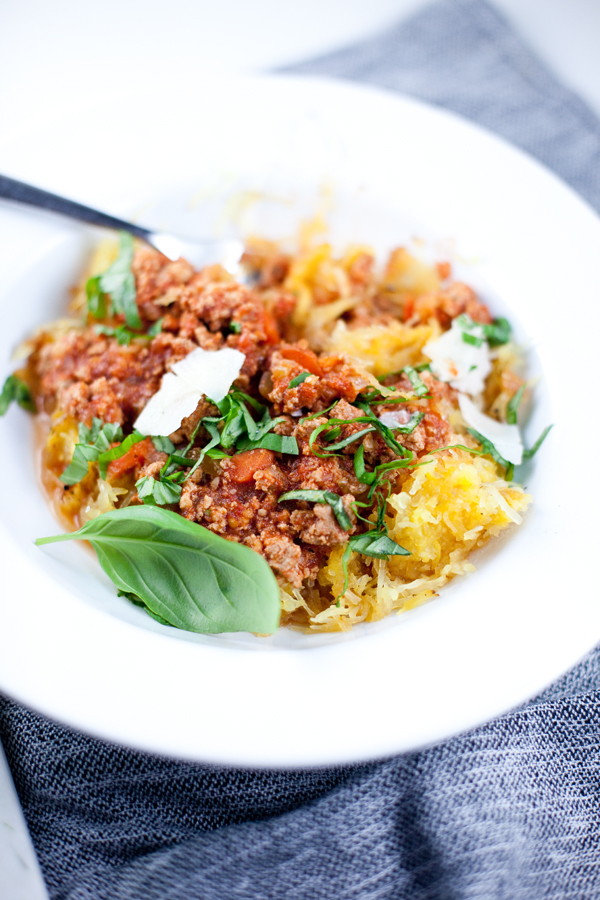 spaghetti squash with healthy turkey bolognese