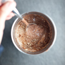 protein shake in a large metal tumbler