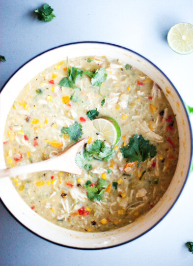 Large pot of creamy chicken chili