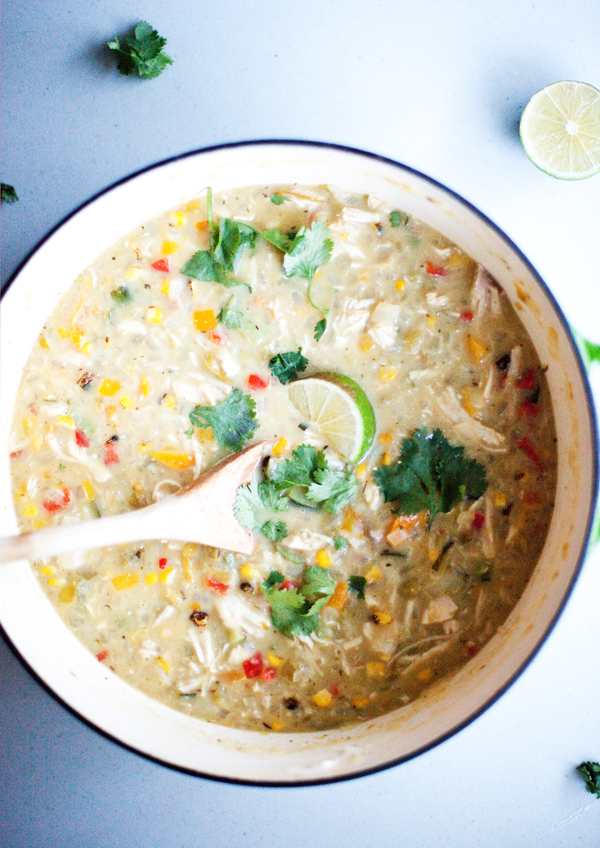 Large pot of creamy chicken chili