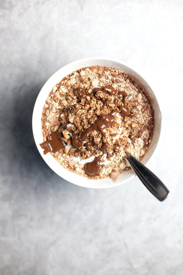 Chunky Peanut Butter Protein Shake in a bowl with toppings