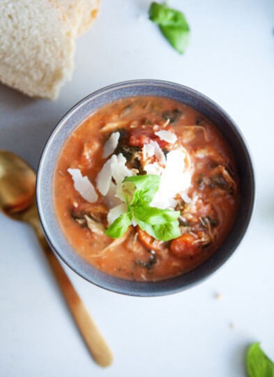 Instant Pot Creamy Tomato Chicken Soup in a bowl