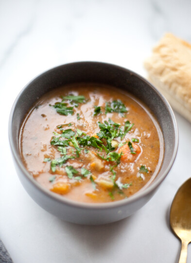 This beef and veggie soup is macro-friendly and easy to make. www.lillieeatsandtells.com