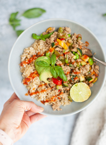 You'll love this Thai basil turkey veggie skillet. www.lillieeatsandtells.com