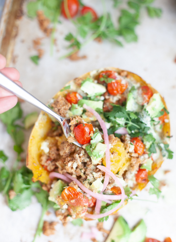 Delicious Taco spaghetti squash boats www.lillieeatsandtells.com