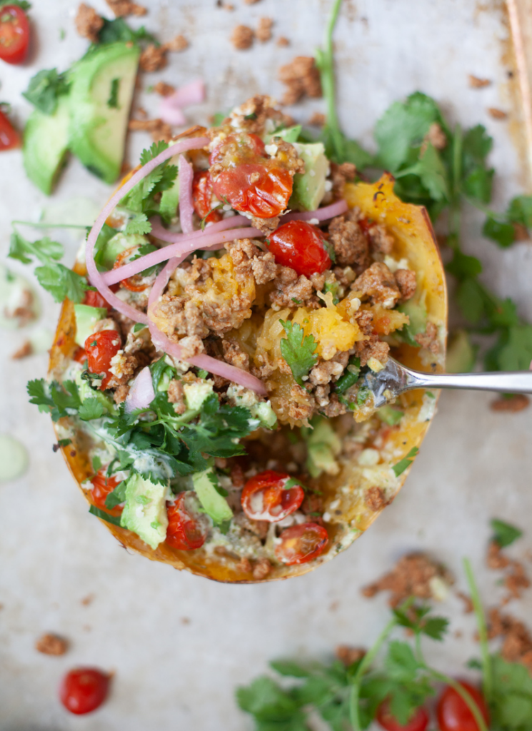 quick and easy spaghetti squash boats www.lillieeatsandtells.com