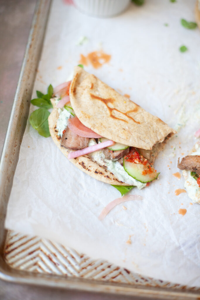 A delicious macro-friendly steak pita recipe from www.lillieeatsandtells.com