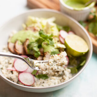 Coconut Cilantro Sticky Cauliflower Rice by www.lillieeatsandtells.com