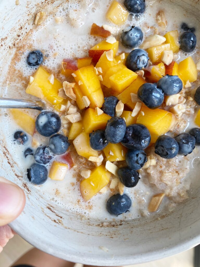 Upclose photo of breakfast cauliflower oats.