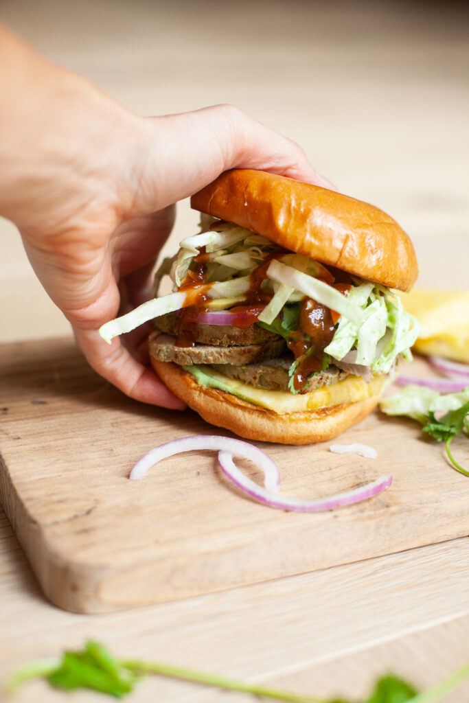 macro friendly Pineapple Jalapeño Pork Sandwich by www.lillieeatsandtells.com