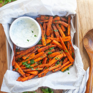 Spicy Carrot Fries with Lemon Cumin Yogurt Sauce by www.lillieeatsandtellscom.bigscoots-staging.com