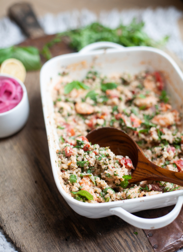 Quick, delicious, and macro-friendly this baked feta cauliflower rice will fill you up and put a smile on your face. www.lillieeatsandtells.com