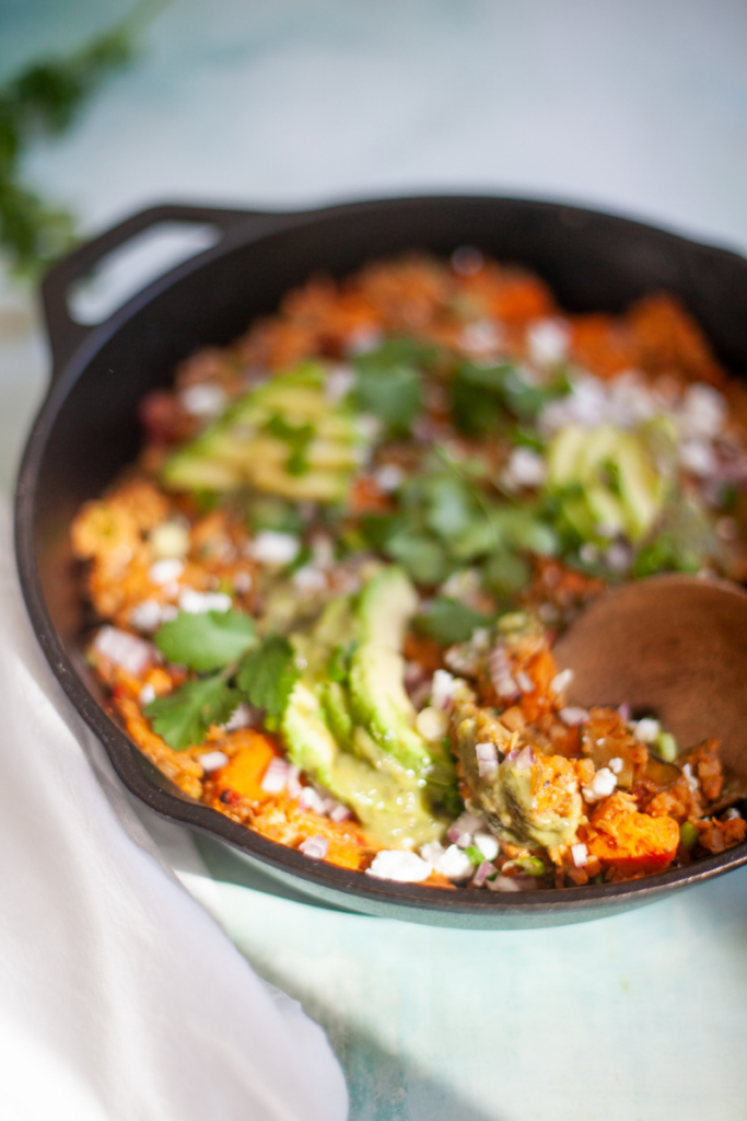 Try this comforting sweet potato chipotle chicken skillet. www.lillieeatsandtells.com