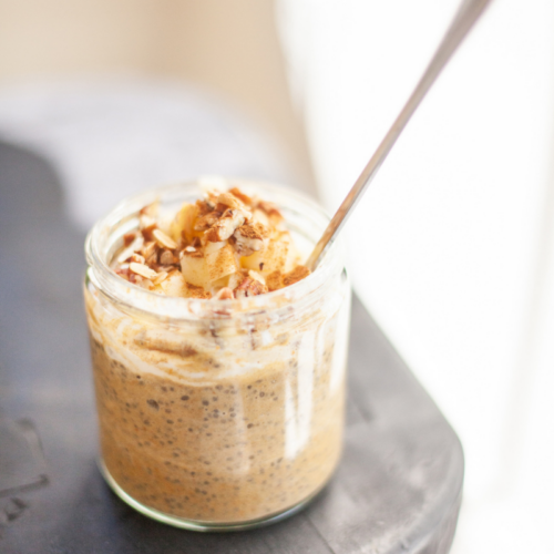 Start your day with this macro-friendly overnight pumpkin chia protein pudding. www.lillieeatsandtells.com