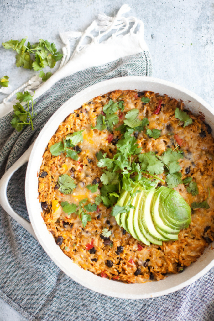 Sharing my macro-friendly cauliflower rice enchilada skillet. www.lillieeatsandtells.com