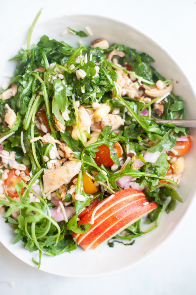 This is my macro-friendly recipe for an arugula barley salad with lemon and parmesan. www.lillieeatsandtells.com