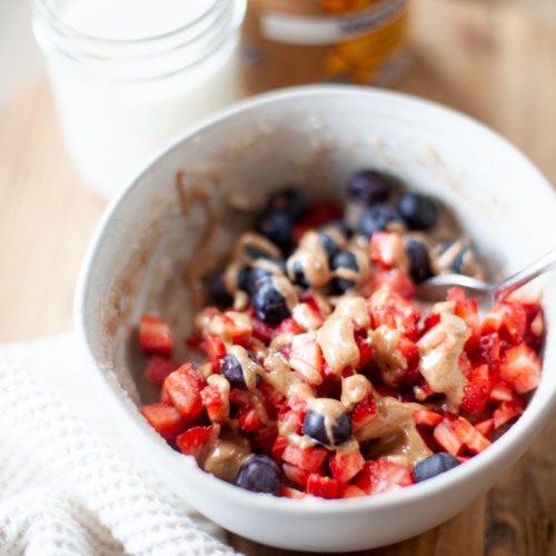Cream of rice breakfast bowl with toppings.