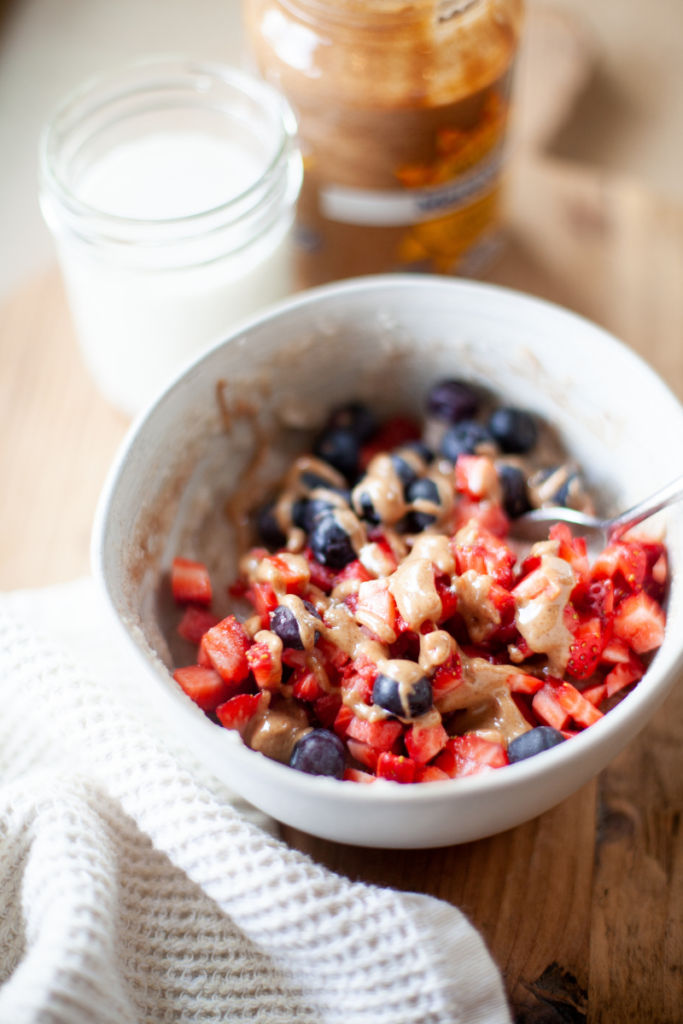 Cream of rice breakfast bowl with toppings.