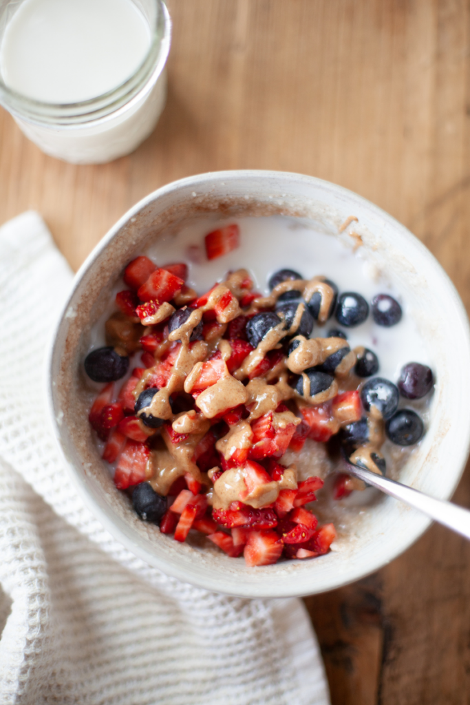 Cream of rice breakfast bowl with toppings.