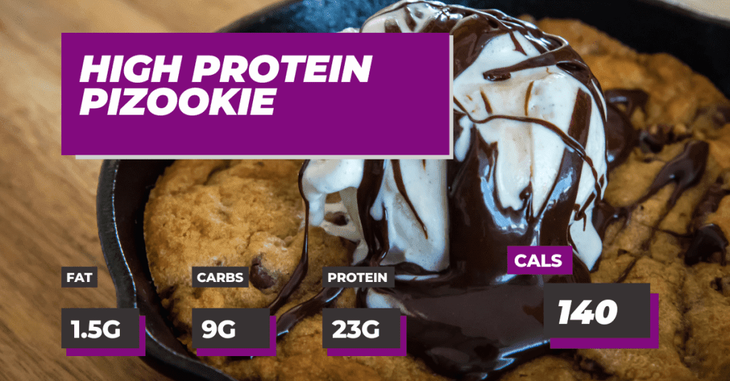 High Protein Pizookie, 23g Protein, 1.5 Fat and 9g Carbs. 140 Calories Per Serving