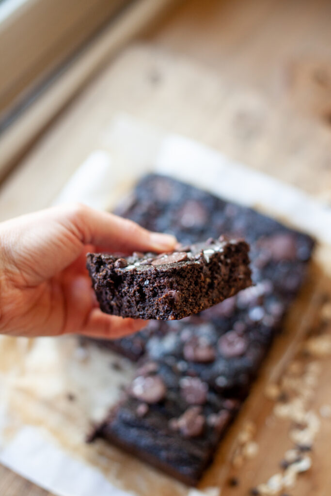 Hand holding pumpkin snack cake bar.