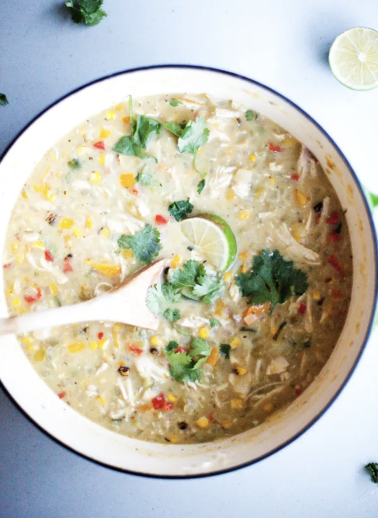 One Pot Skinny White Chicken Chili. One of my 5 Healthy and Macro-friendly Soups for Fall.