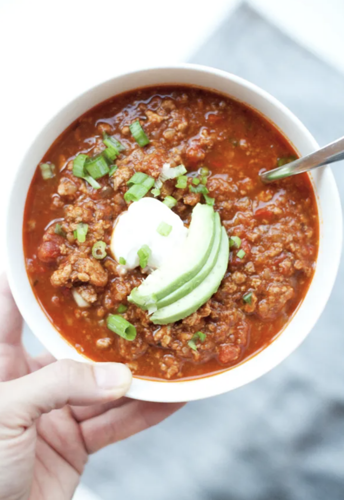 Bowl of Low-Carb Turkey Cauliflower Chili