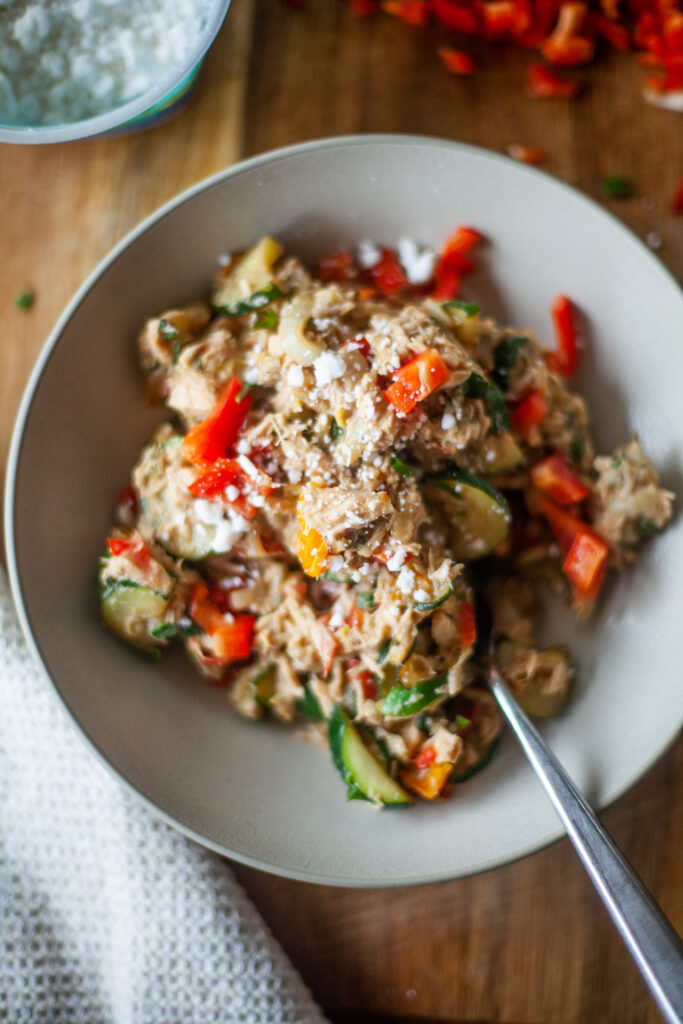 Creamy Tuna Veggie Lunch Skillet for One plated in a bowl