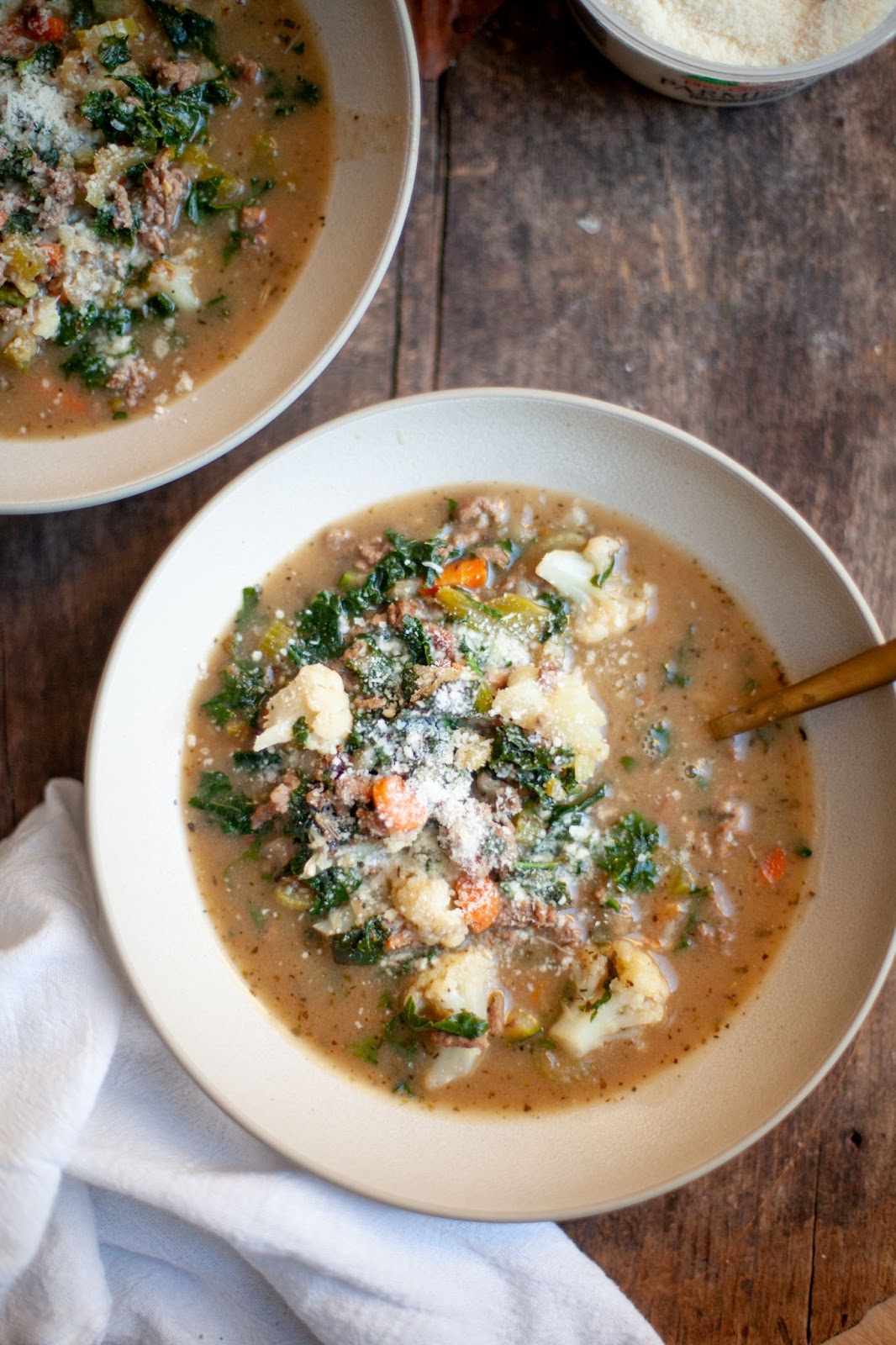 Bowl of Macro-friendly Beef and Kale Soup by Lillie Eats and Tells