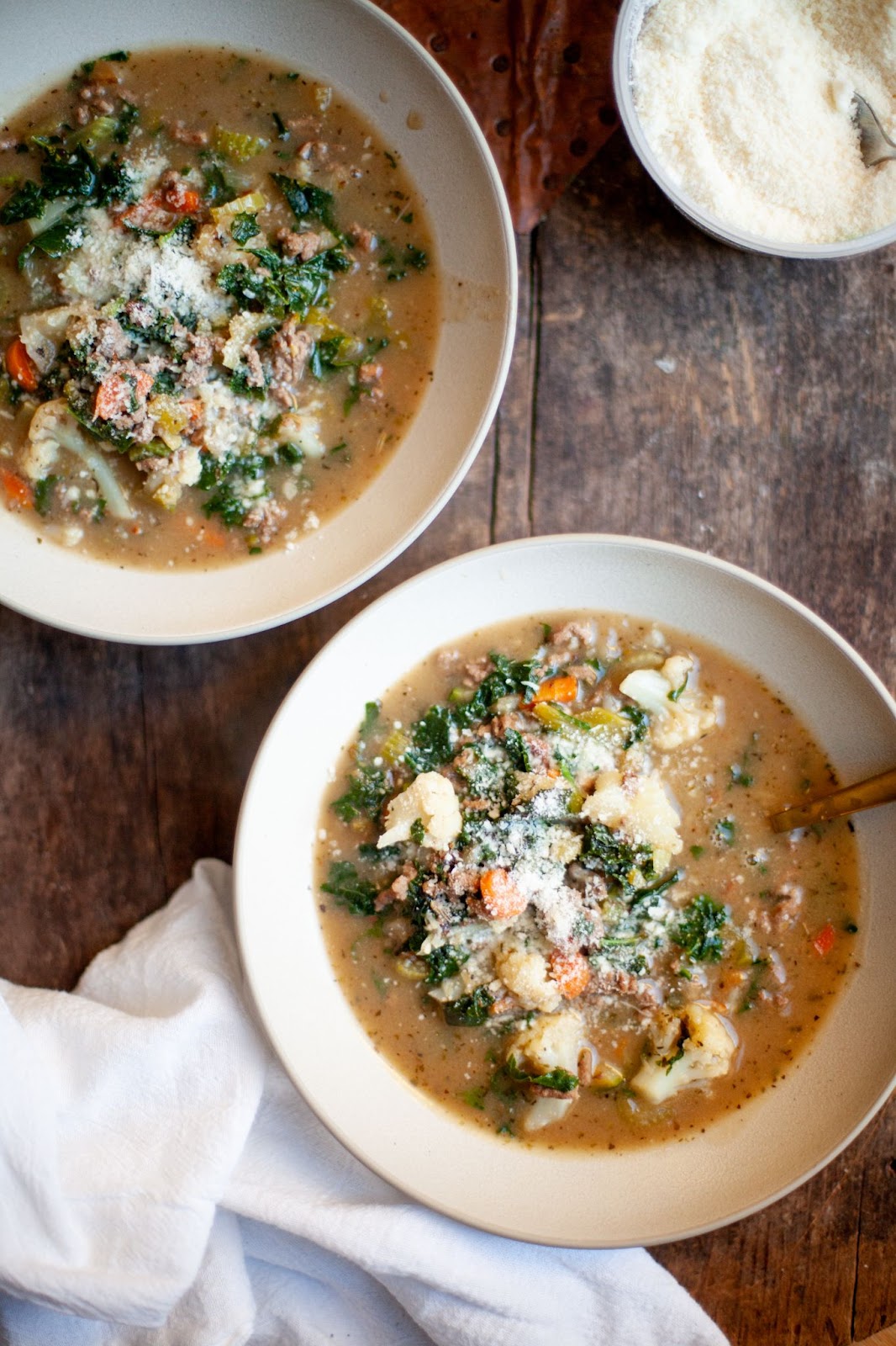 Two bowls of Macro-friendly Beef and Kale soup
Lillieeatsandtells.com