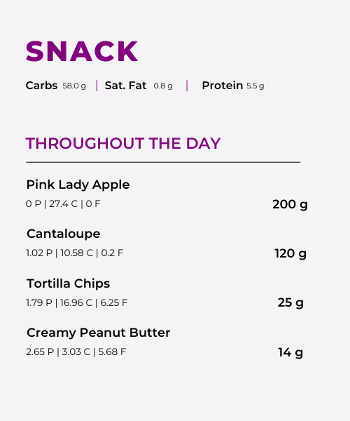 Anonymous Coach snack log throughout the day showing itemized food, weights, calories and macros