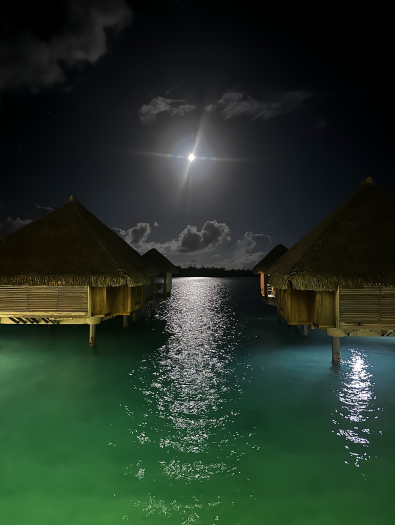 Huts on Bora Bora at night